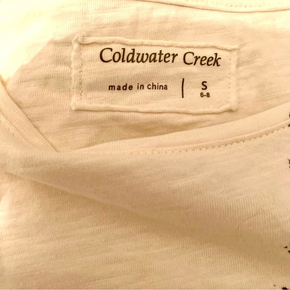 💧COLDWATER CREEK Cream Colored Tee with Star Dripping Paint Design size Small - Picture 5 of 7